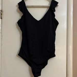 TIME & TRUE Black One Piece Bathing Suit w/ruffle sleeves-3X-GUC